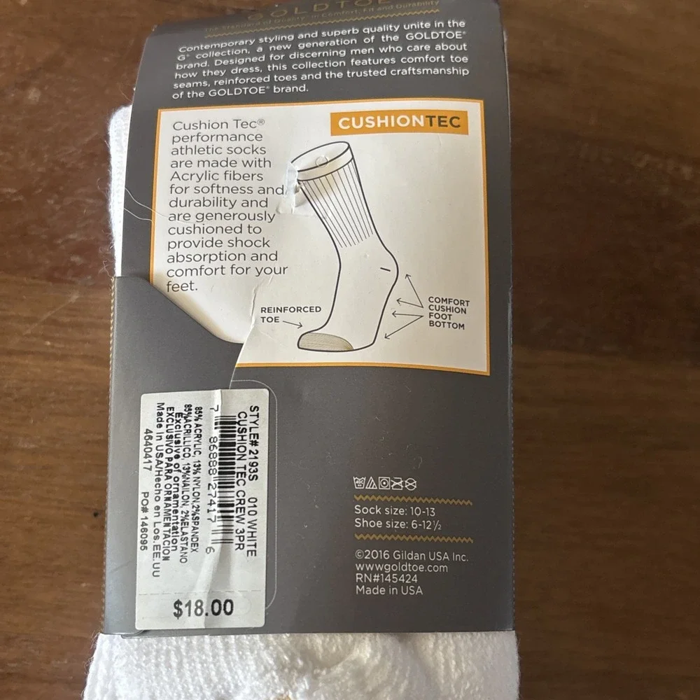 NWT Gold Toe Men's Ultra Tec Acrylic Nylon White Crew Socks (3X) Sz. 10-13 New